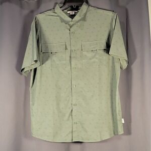 Voyager Men's XL Palm Tree Green Woven Button-Up Shirt Short Sleeve Stretch